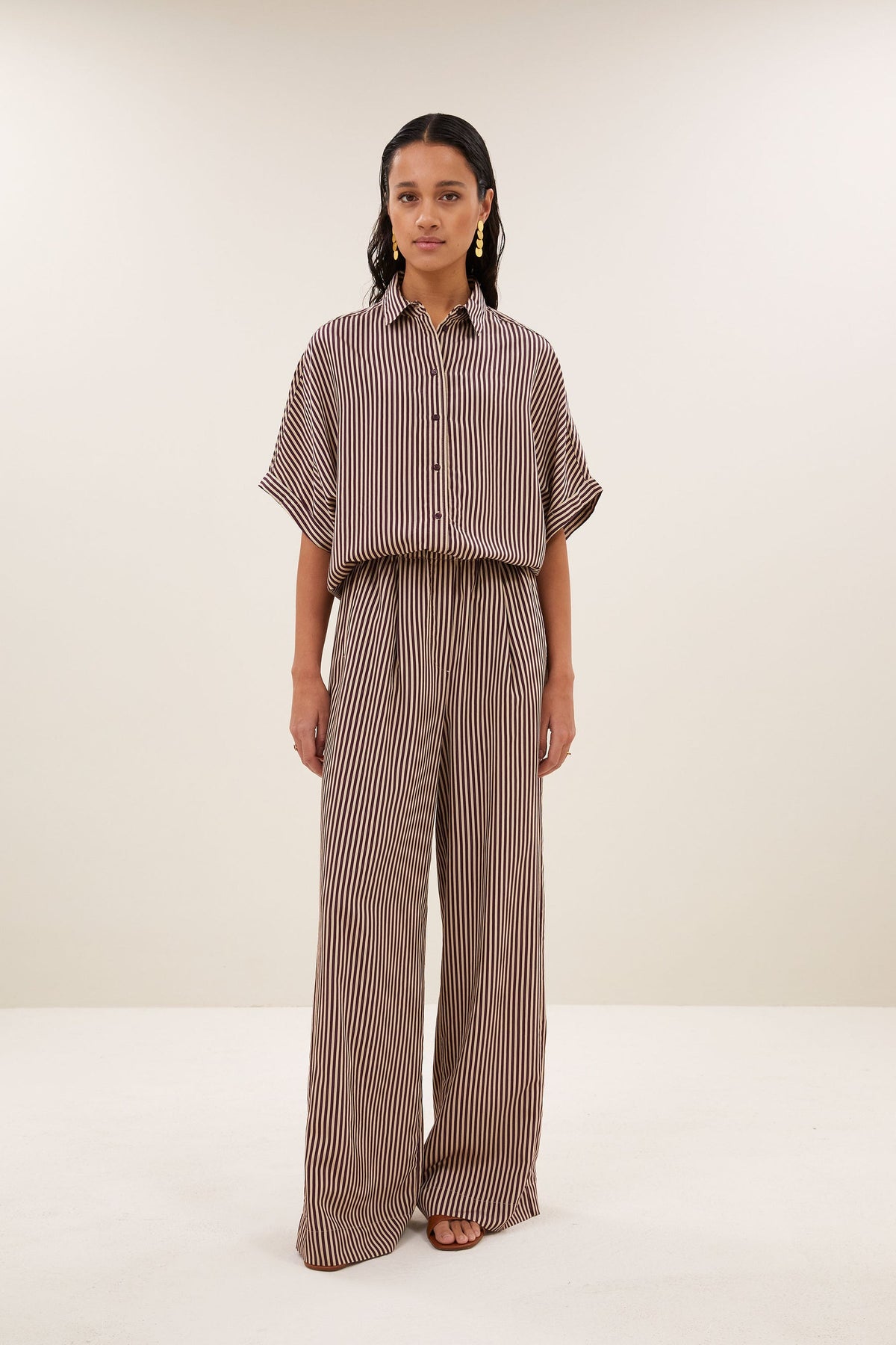 Celin Stripe Pants - Burgundy Stripe