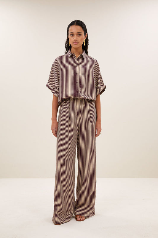 Celin Stripe Pants - Burgundy Stripe