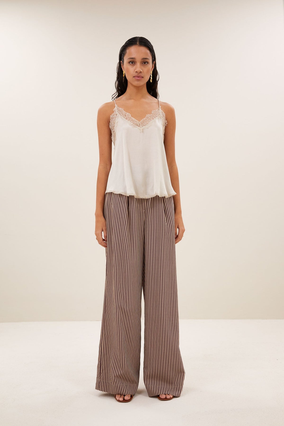 Celin Stripe Pants - Burgundy Stripe