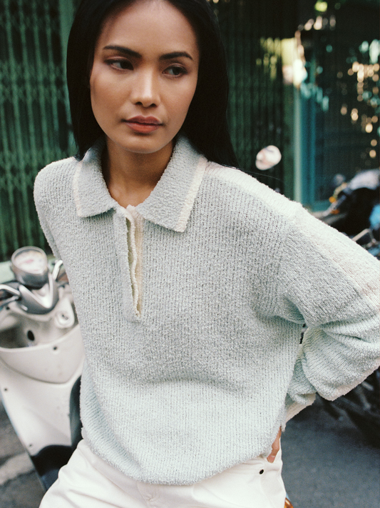 Kayar Longsleeve Boucle Polo - Light Blue