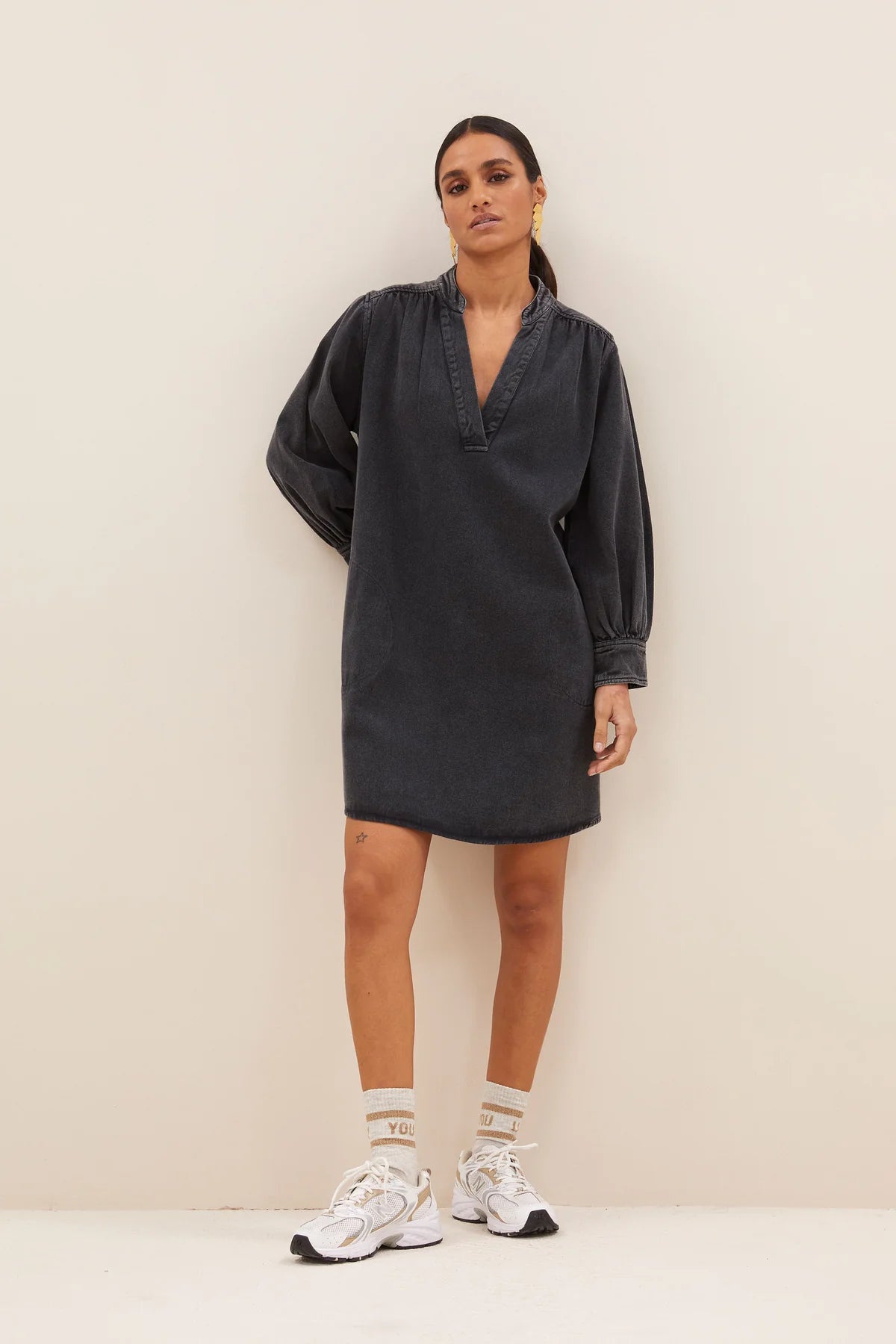 Jina Twill Dress - Jet Black