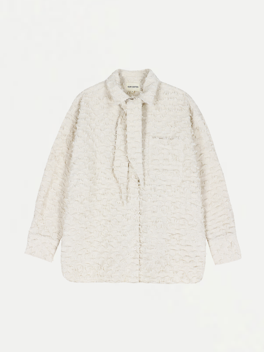 Tally Neck Tie Boyfriend Shirt - Ecru