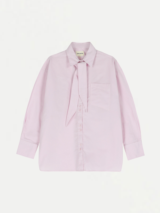 Tally Neck Tie Boyfriend Shirt - Pink