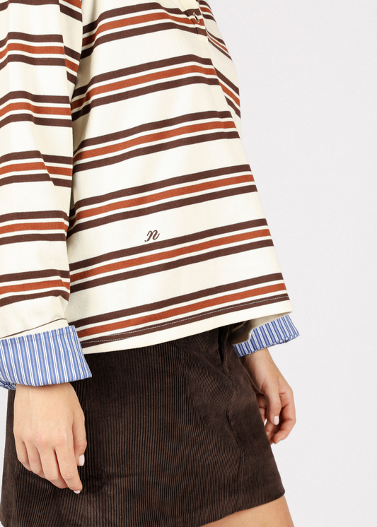 Auric Striped Polo - Dark Brown/ Beige