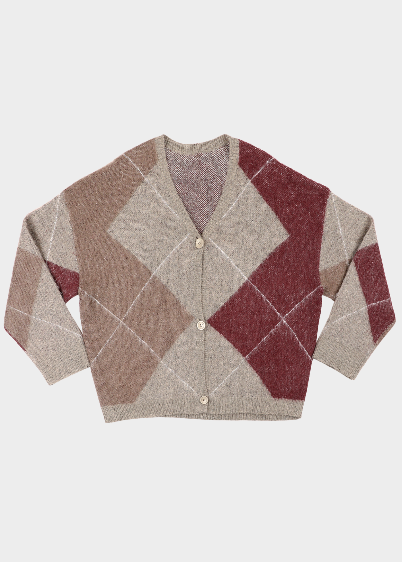 Denny Cardigan - Grey/Khaki/Bordeaux