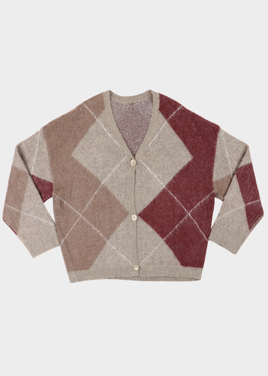 Denny Cardigan - Grey/Khaki/Bordeaux