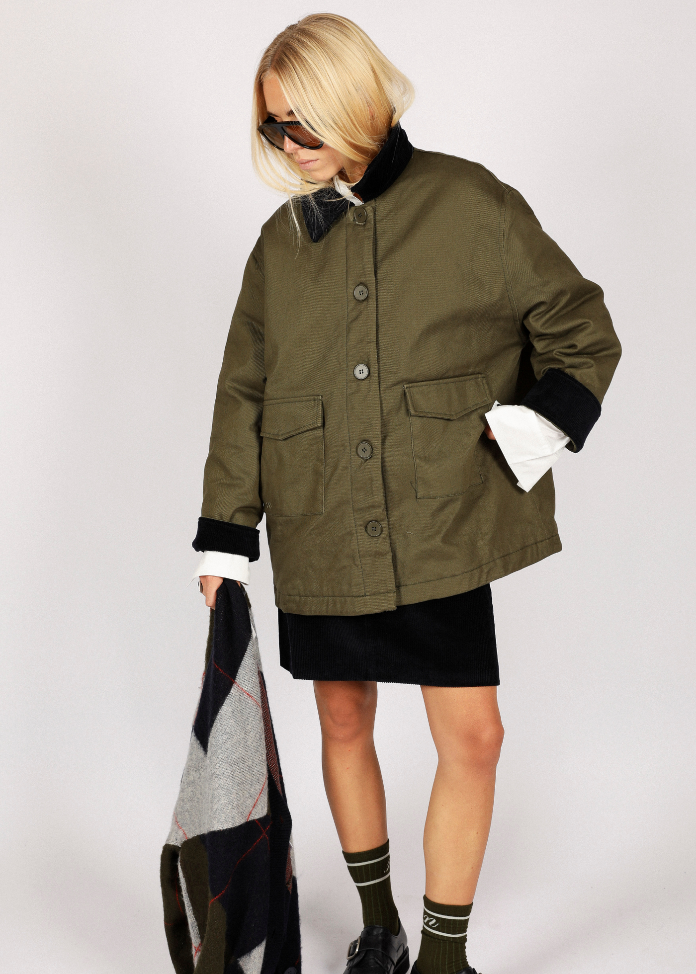 Boris Babour Style Jacket - Khaki/ Blue