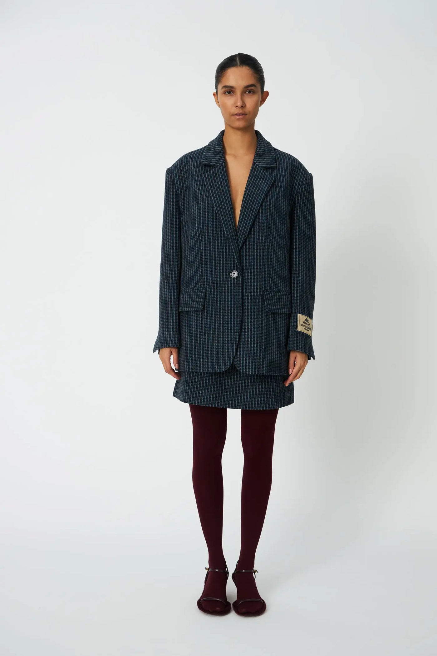 Checked Oversized Wool Blazer - Blue Checks