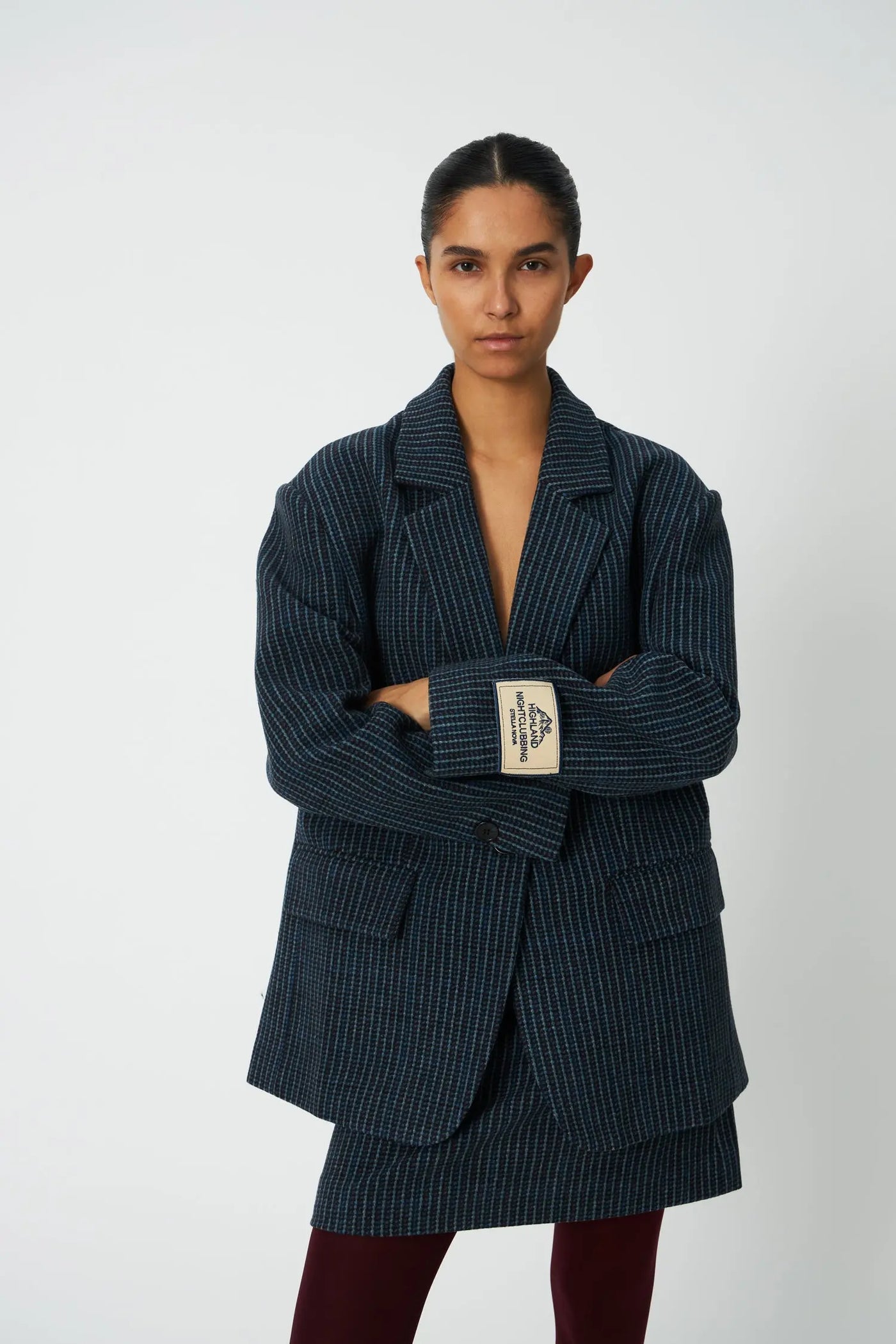 Checked Oversized Wool Blazer - Blue Checks