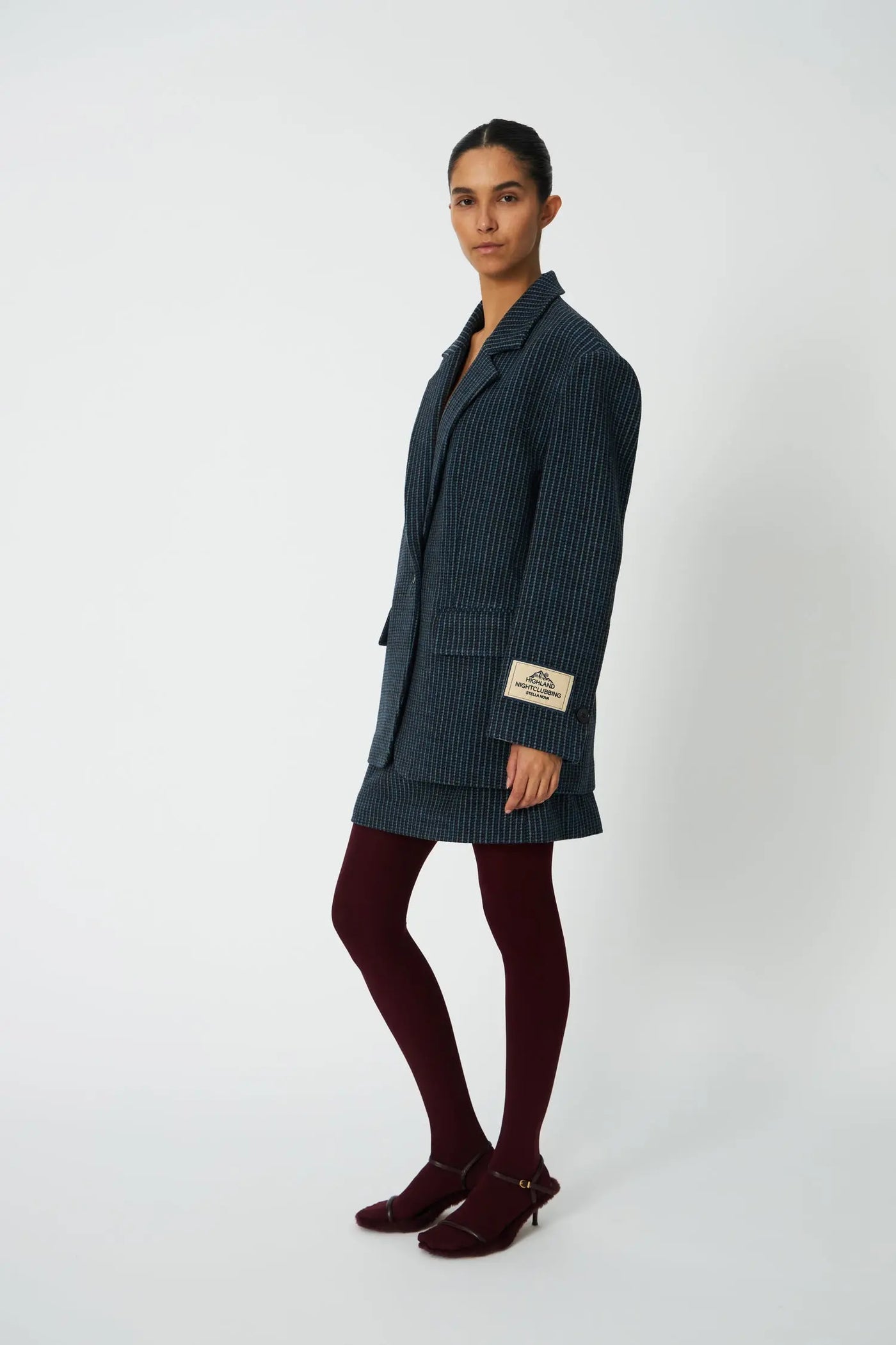 Checked Oversized Wool Blazer - Blue Checks