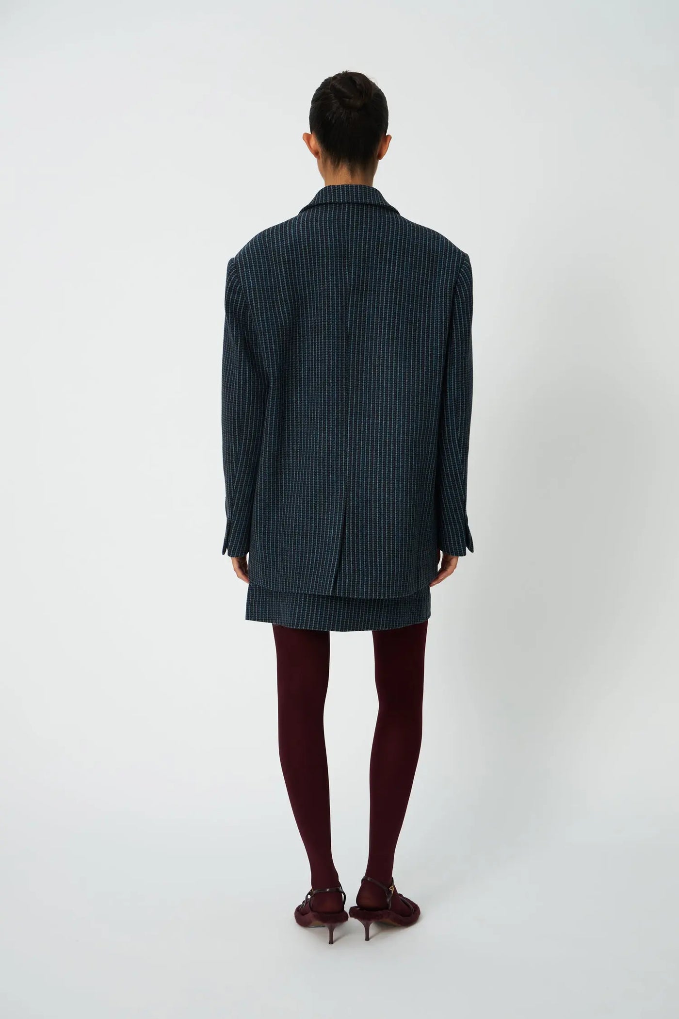 Checked Oversized Wool Blazer - Blue Checks