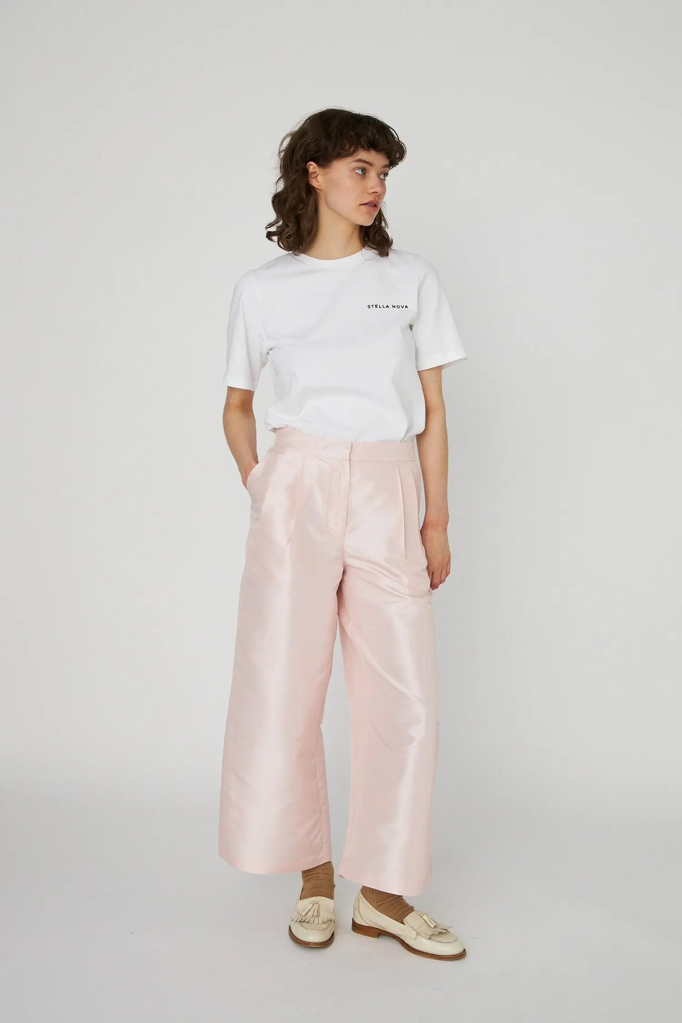 Cropped Low Waist Pants - Pale Pink