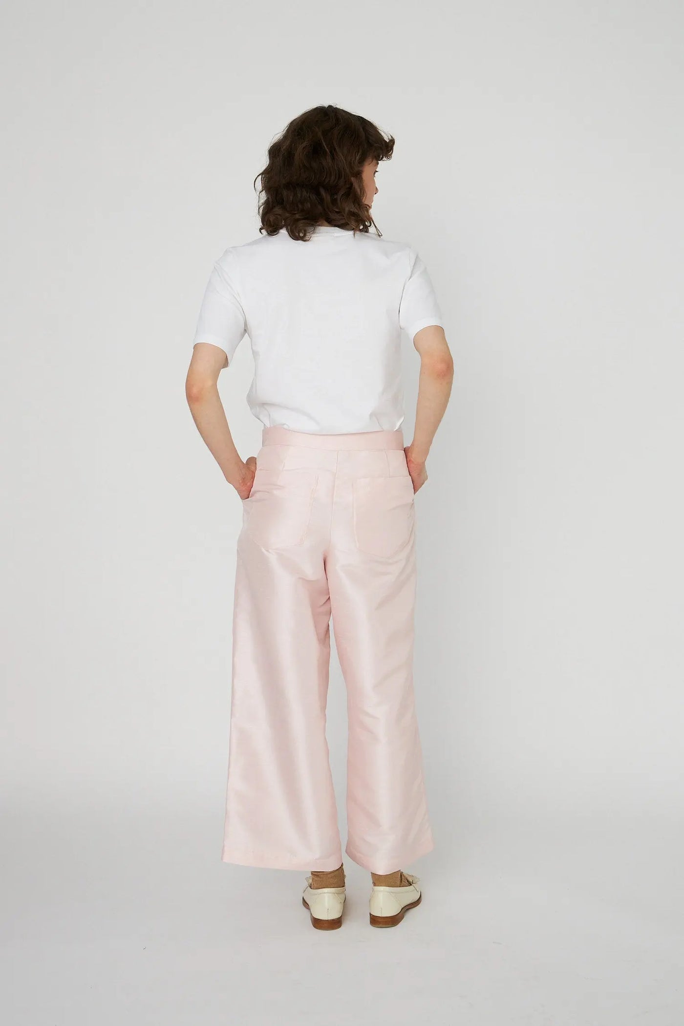 Cropped Low Waist Pants - Pale Pink