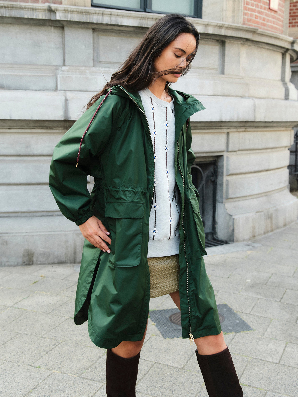 Long Coat Raincoat - Forest Green