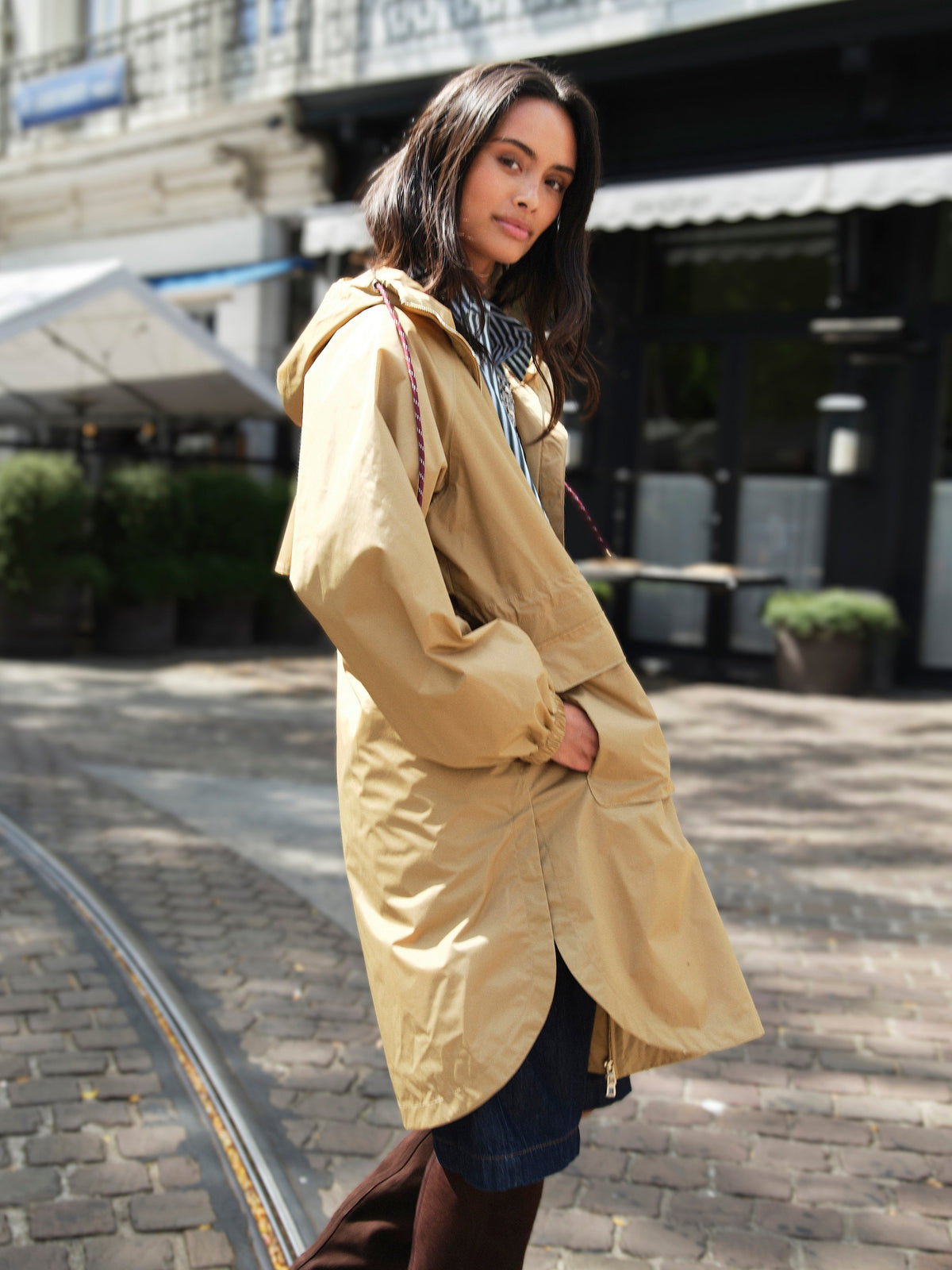 Long Coat Raincoat - Camel