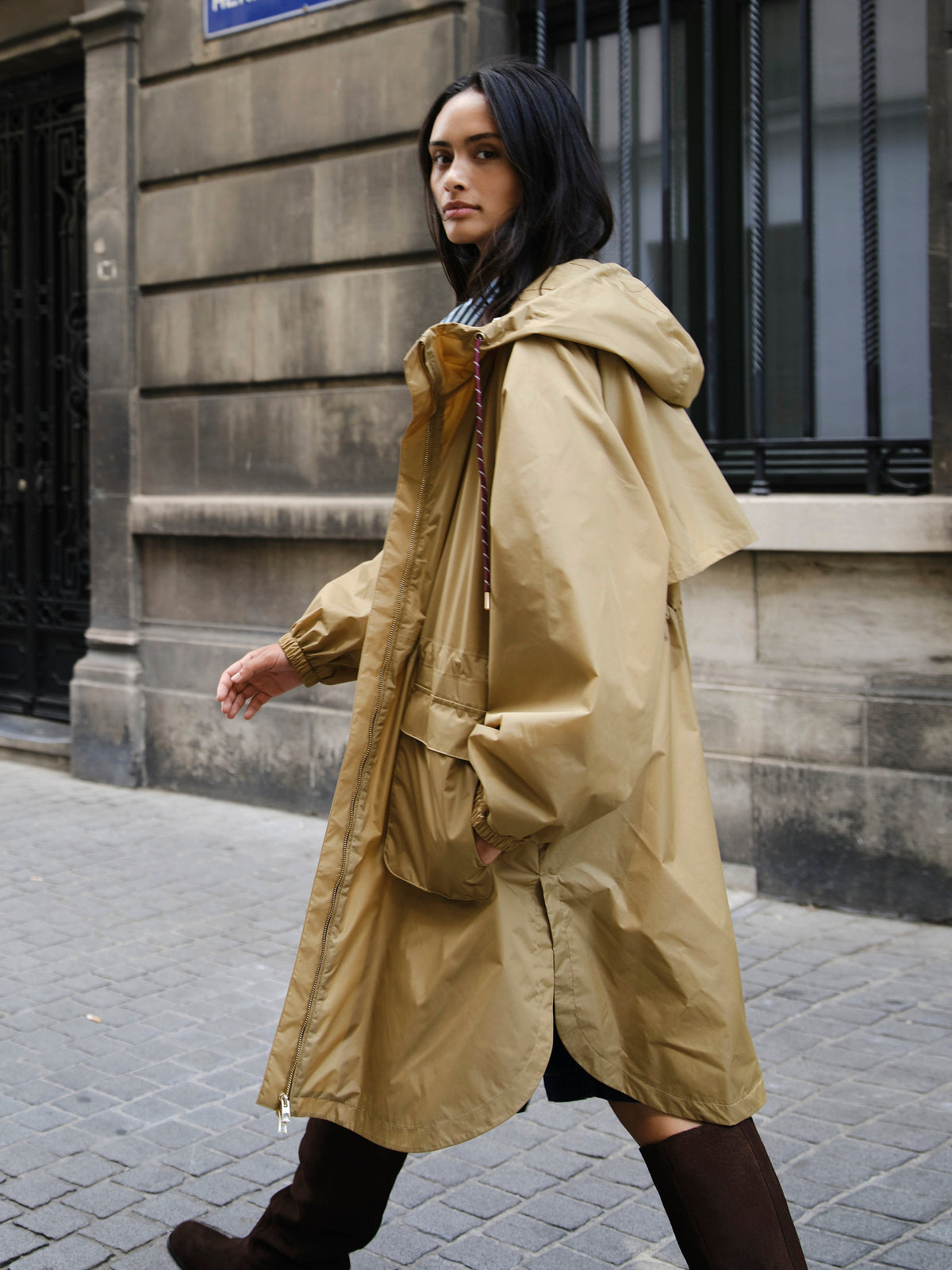 Long Coat Raincoat - Camel