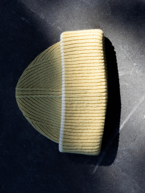 Chunky Soft Wool Beanie - Soft Yellow / Ecru