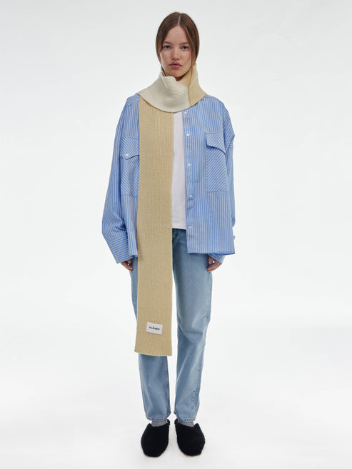 Blocked Soft Wool Scarf - Soft Yellow Marl / Ecru