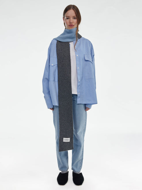 Blocked Soft Wool Scarf - Dark Grey / Soft Blue