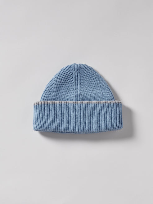 Chunky Soft Wool Beanie - Soft Blue Marl / Light Grey