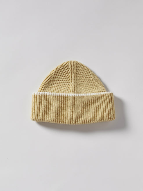 Chunky Soft Wool Beanie - Soft Yellow / Ecru