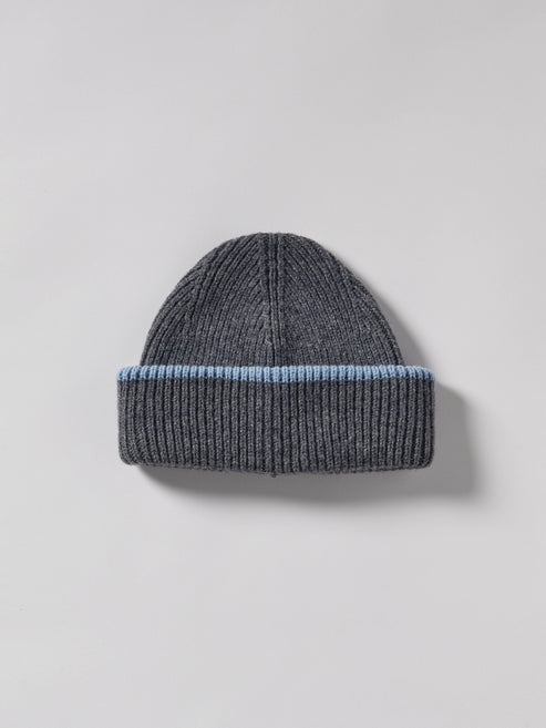 Soft Wool Tied Bonnet Hat - Dark Grey / Soft Blue