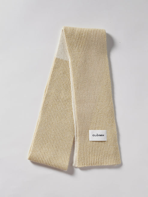 Blocked Soft Wool Scarf - Soft Yellow Marl / Ecru
