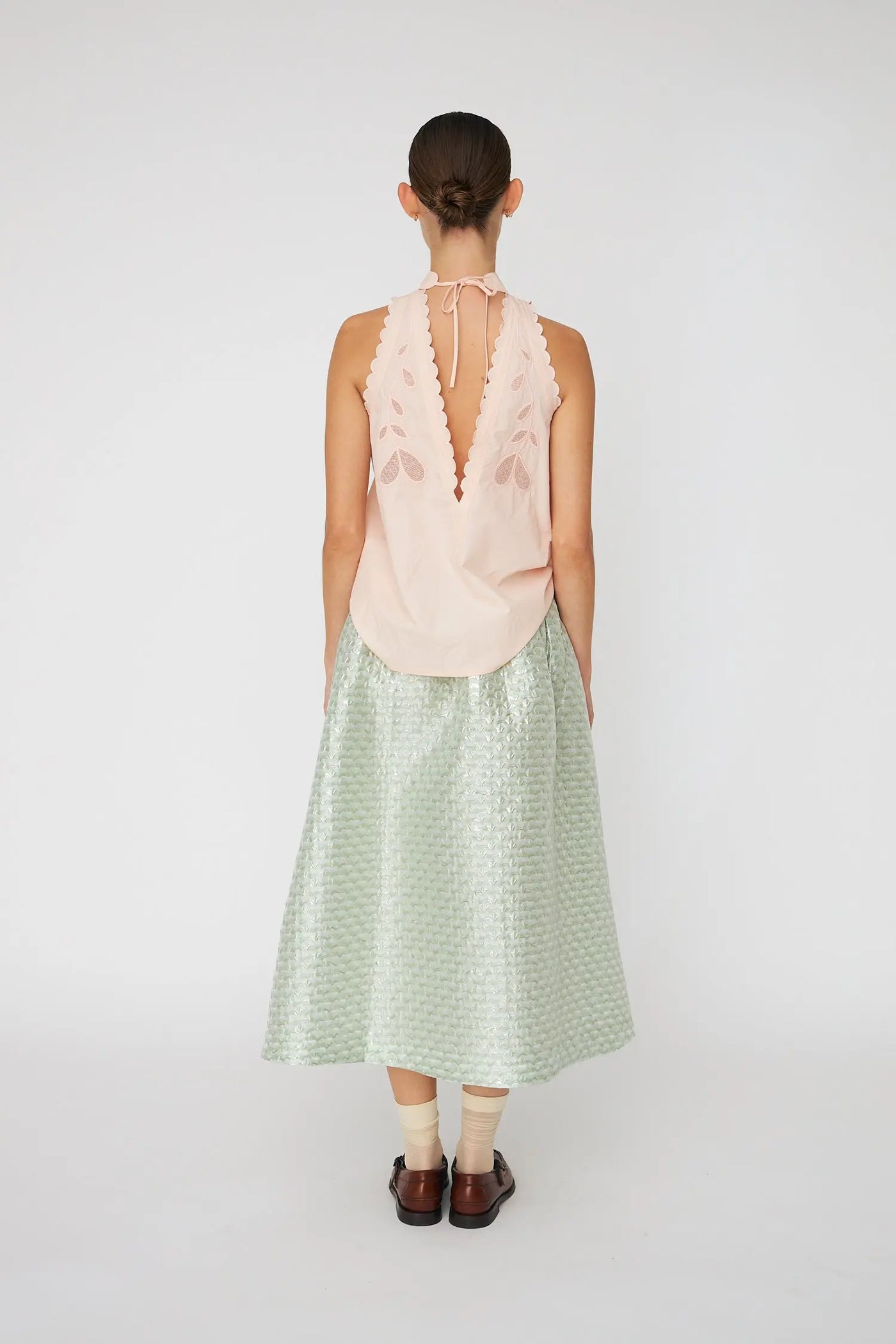 Embroidery Anglaise Halterneck Top - Soft Powder