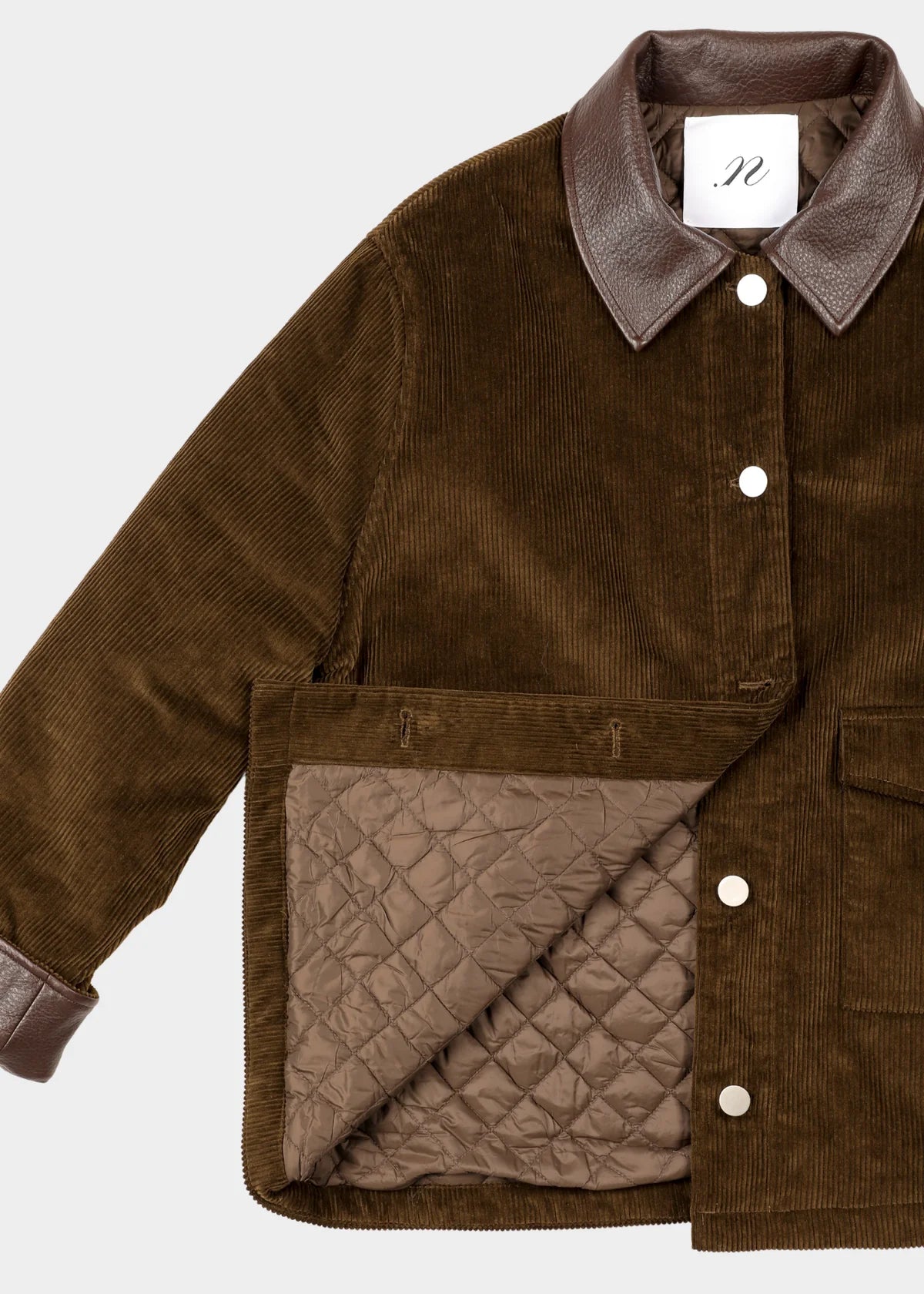 Boris Patted Coat - Khaki Corduroy/Leather