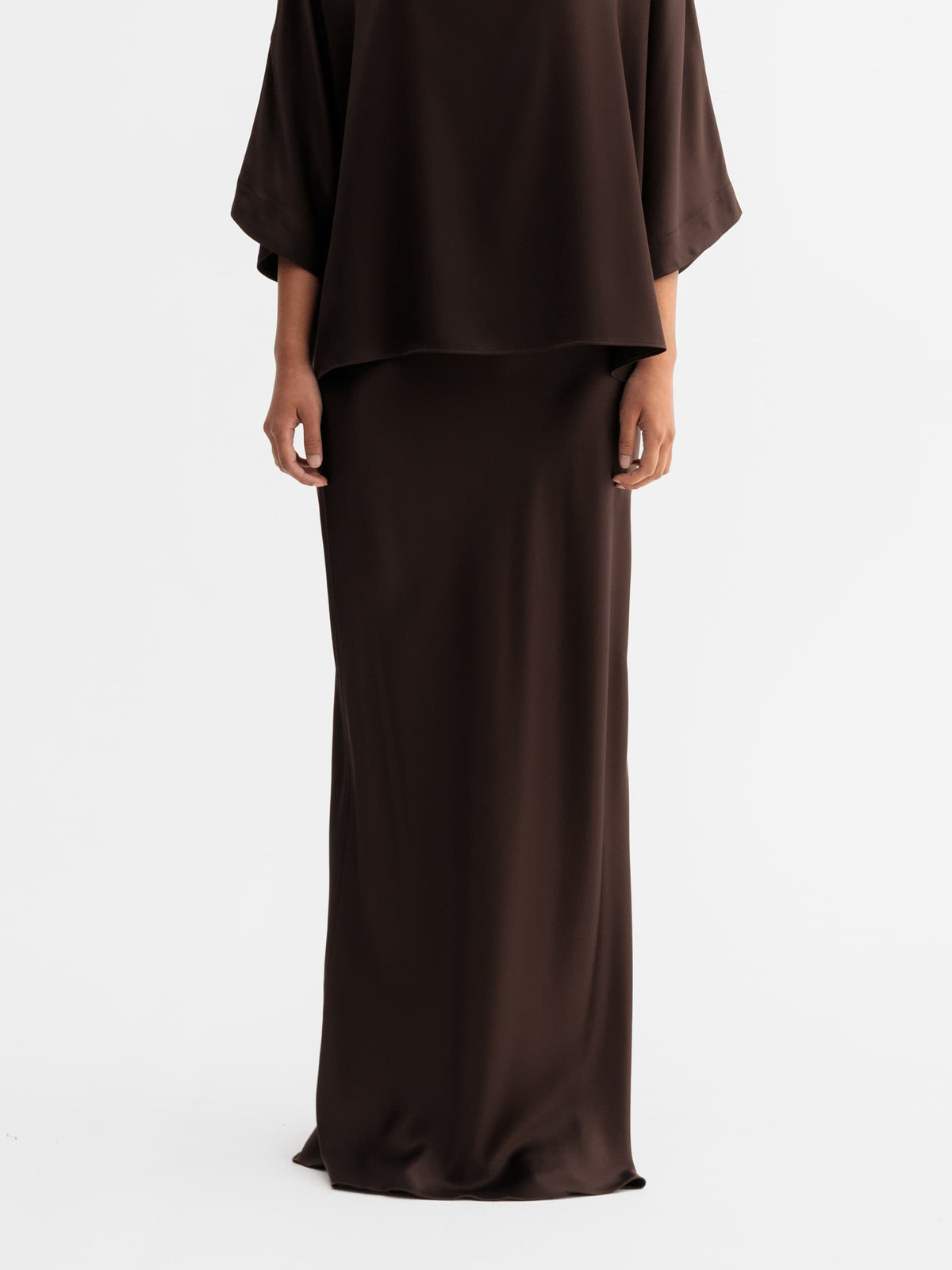 Hana Long Satin Skirt - Dark Brown
