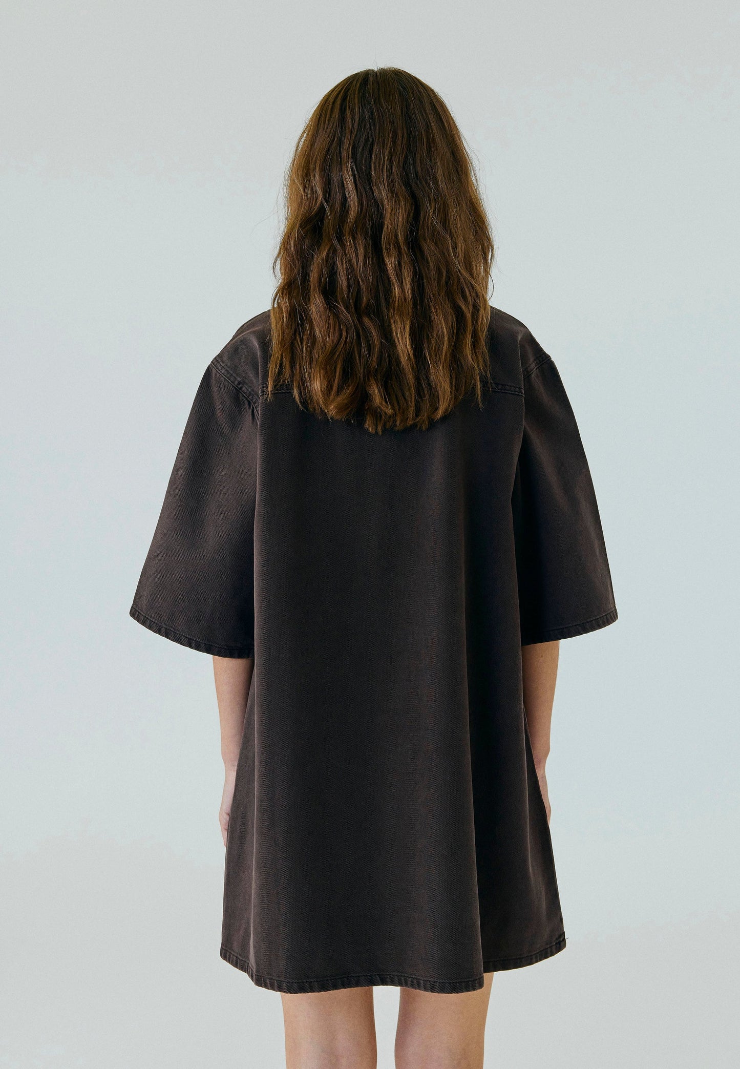 Hannali V-Neck Denim Dress - Brown Washed