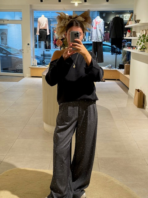 Rhinestone Suiting Pants - Melange Grey