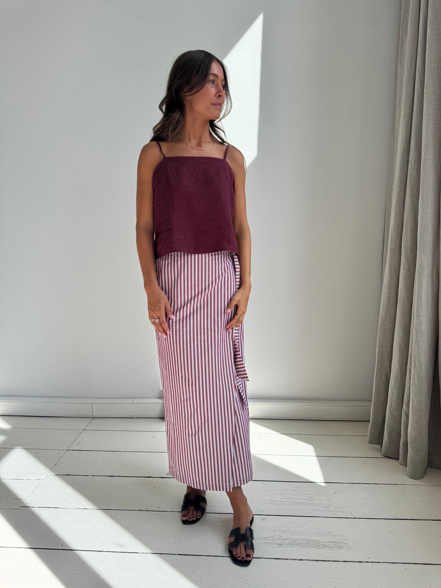 Pixie Wrap Skirt - Pink/Burgundy Stripes