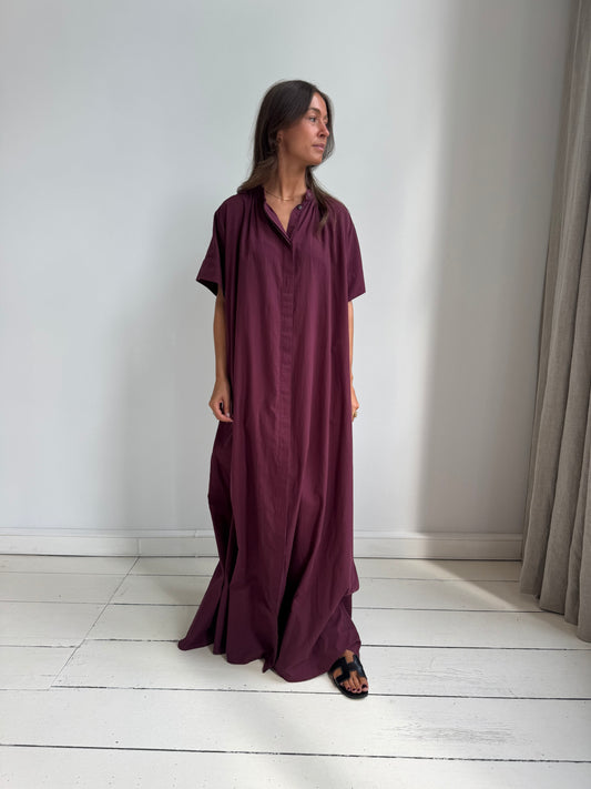 Zahara Cotton Voile Long Dress - Burgundy