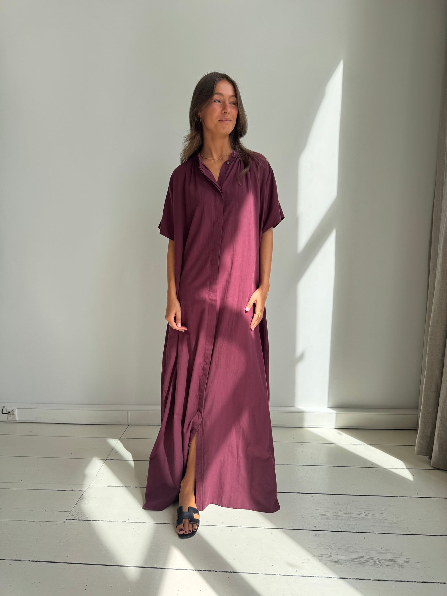Zahara Cotton Voile Long Dress - Burgundy