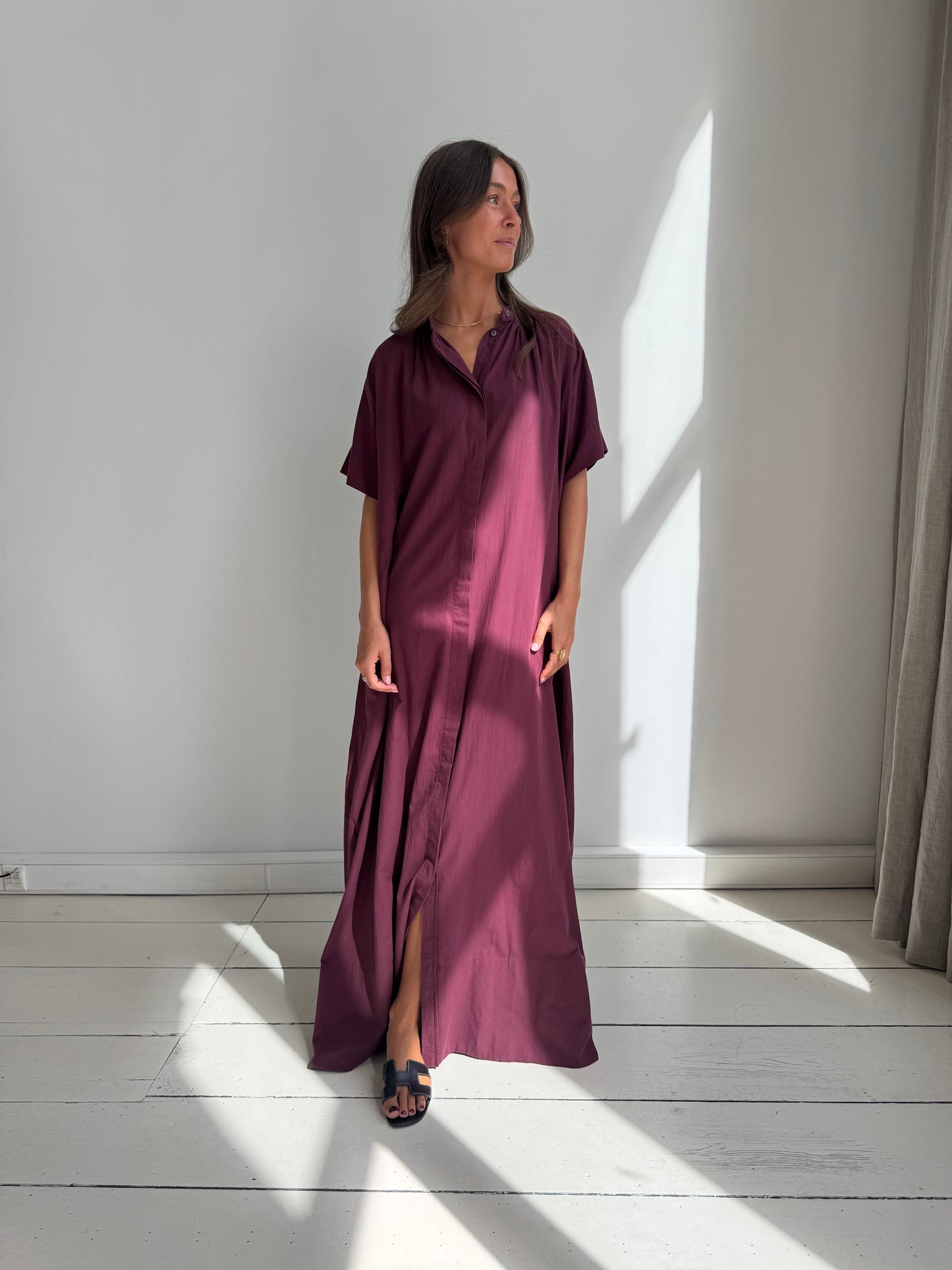 Zahara Cotton Voile Long Dress - Burgundy