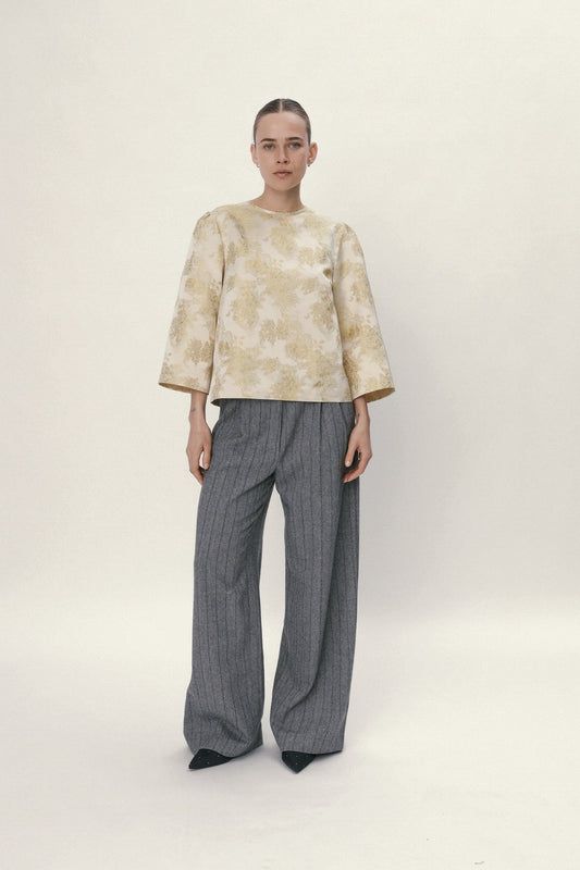 Jacquard Woven Blouse - Yellow Tones