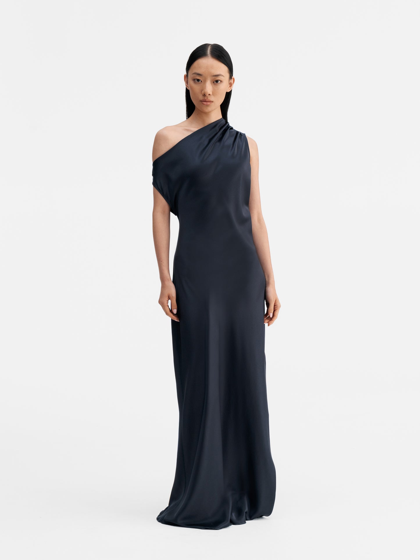 Lacy Satin Dress - Blue Grey