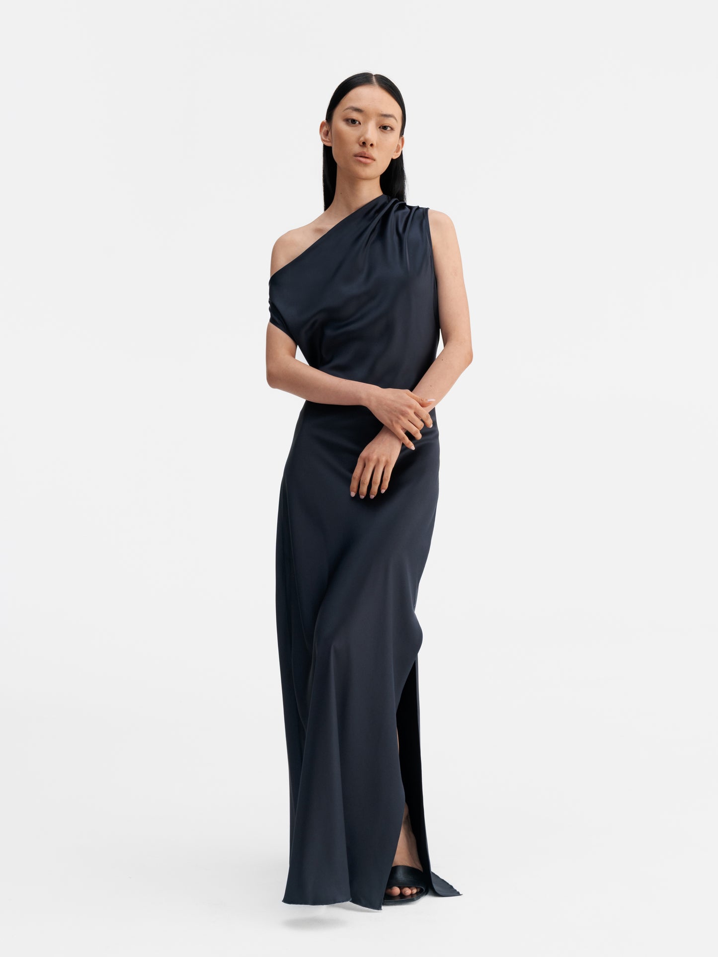 Lacy Satin Dress - Blue Grey