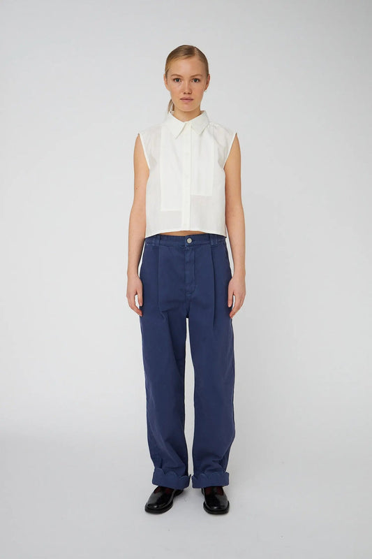 Cotton Pants with Scallop Edge - Dust Blue