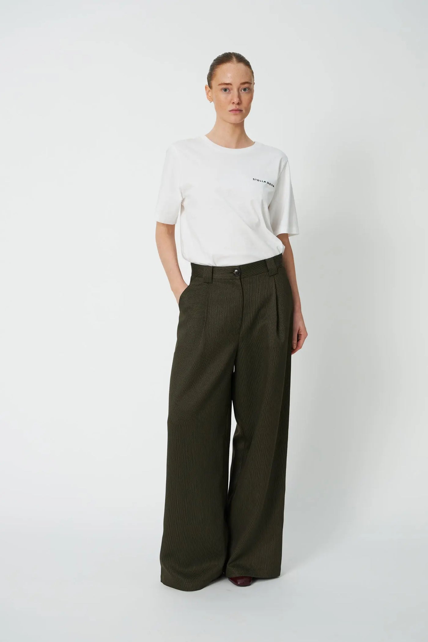 Mid Waist Loose Suiting Pants - Army