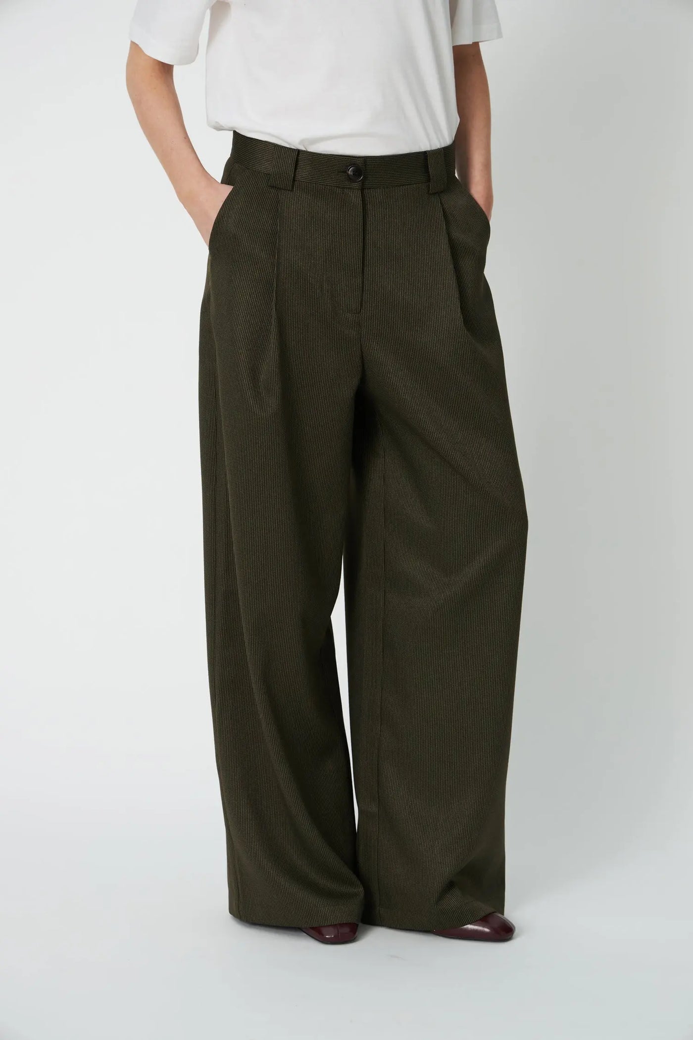 Mid Waist Loose Suiting Pants - Army