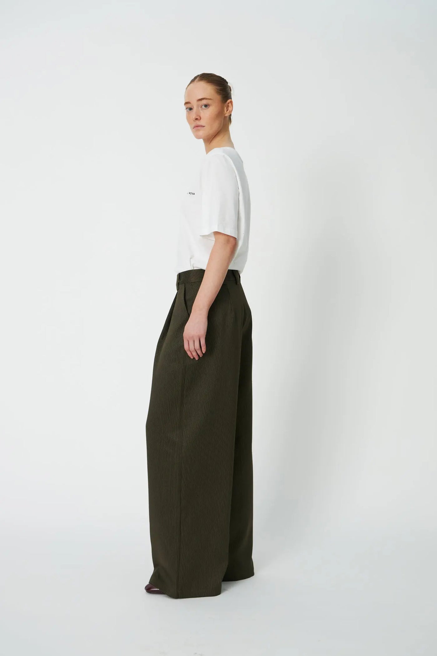 Mid Waist Loose Suiting Pants - Army