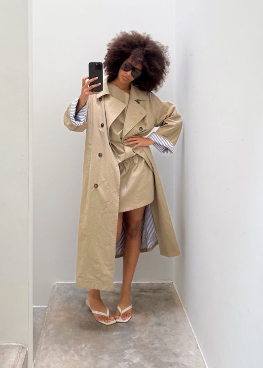 Cellie Trench - Beige/Light Blue