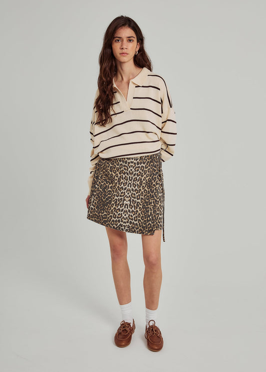 Ninni Tie Denim Skirt - Leo Print