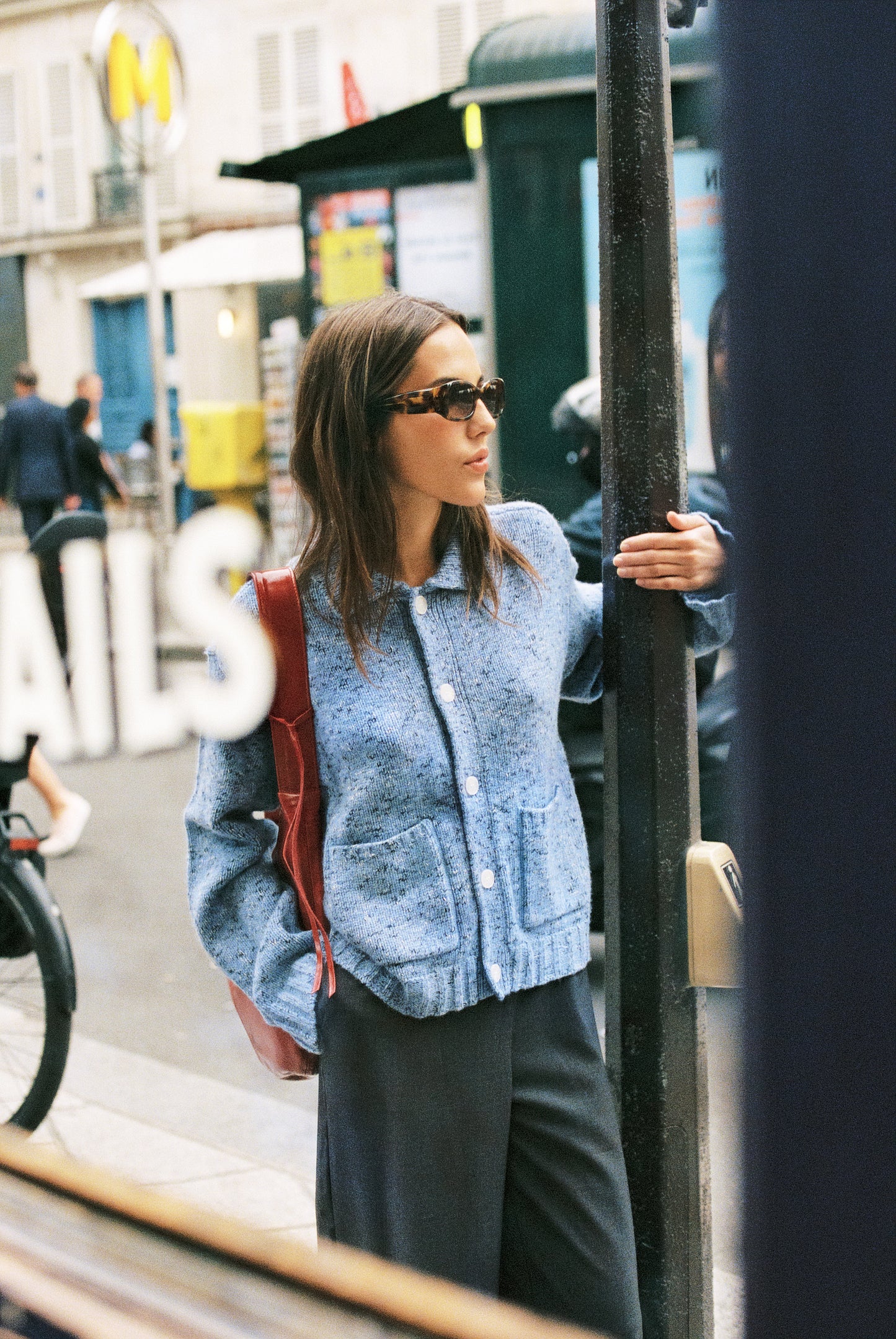 Klo Boxy Knit Cardigan - Blue