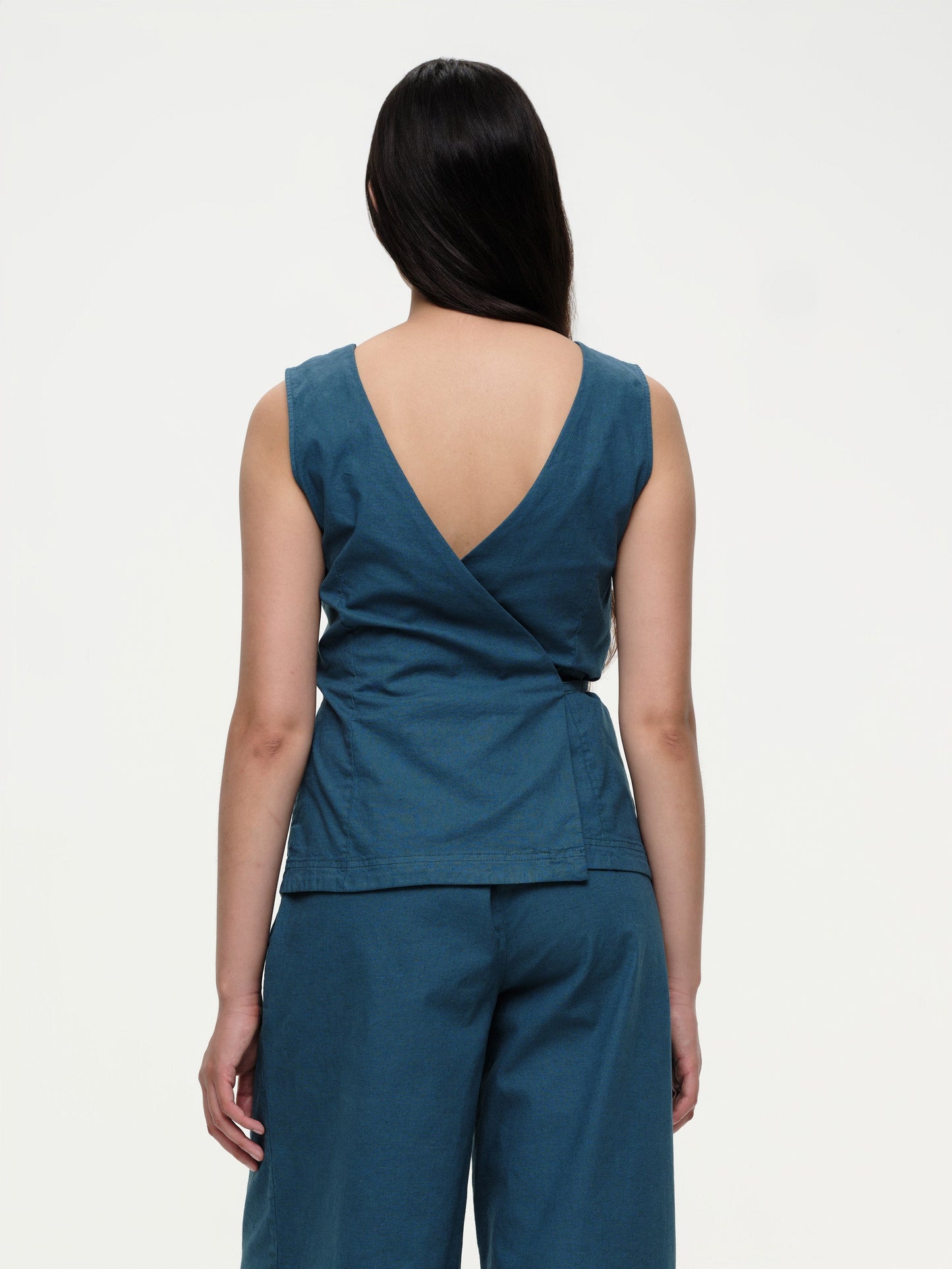Tomoko Linen Wrap Top - Petrol