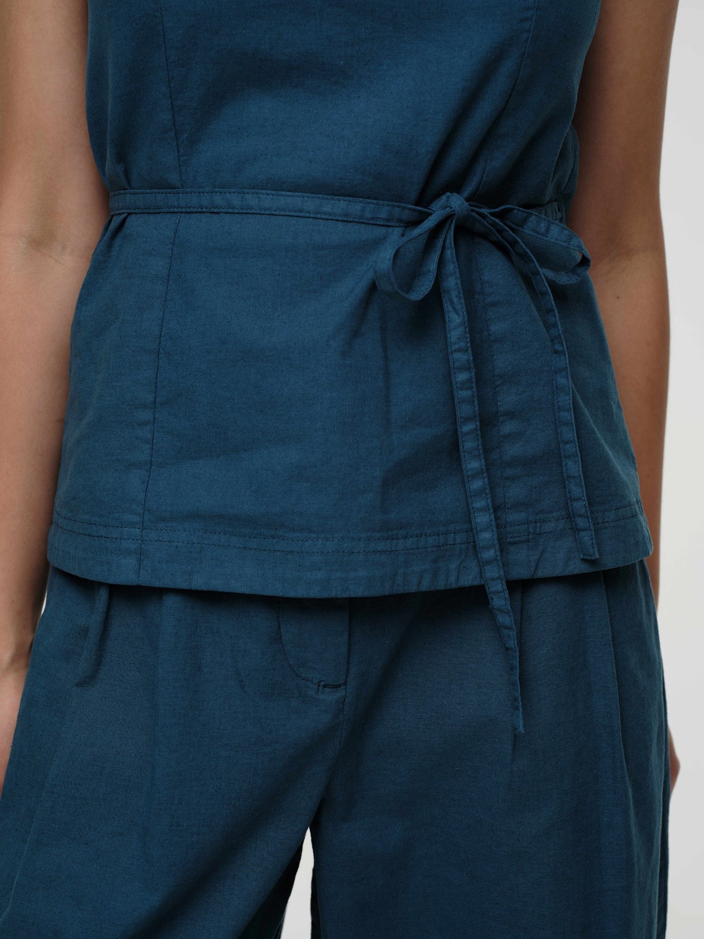 Tomoko Linen Wrap Top - Petrol
