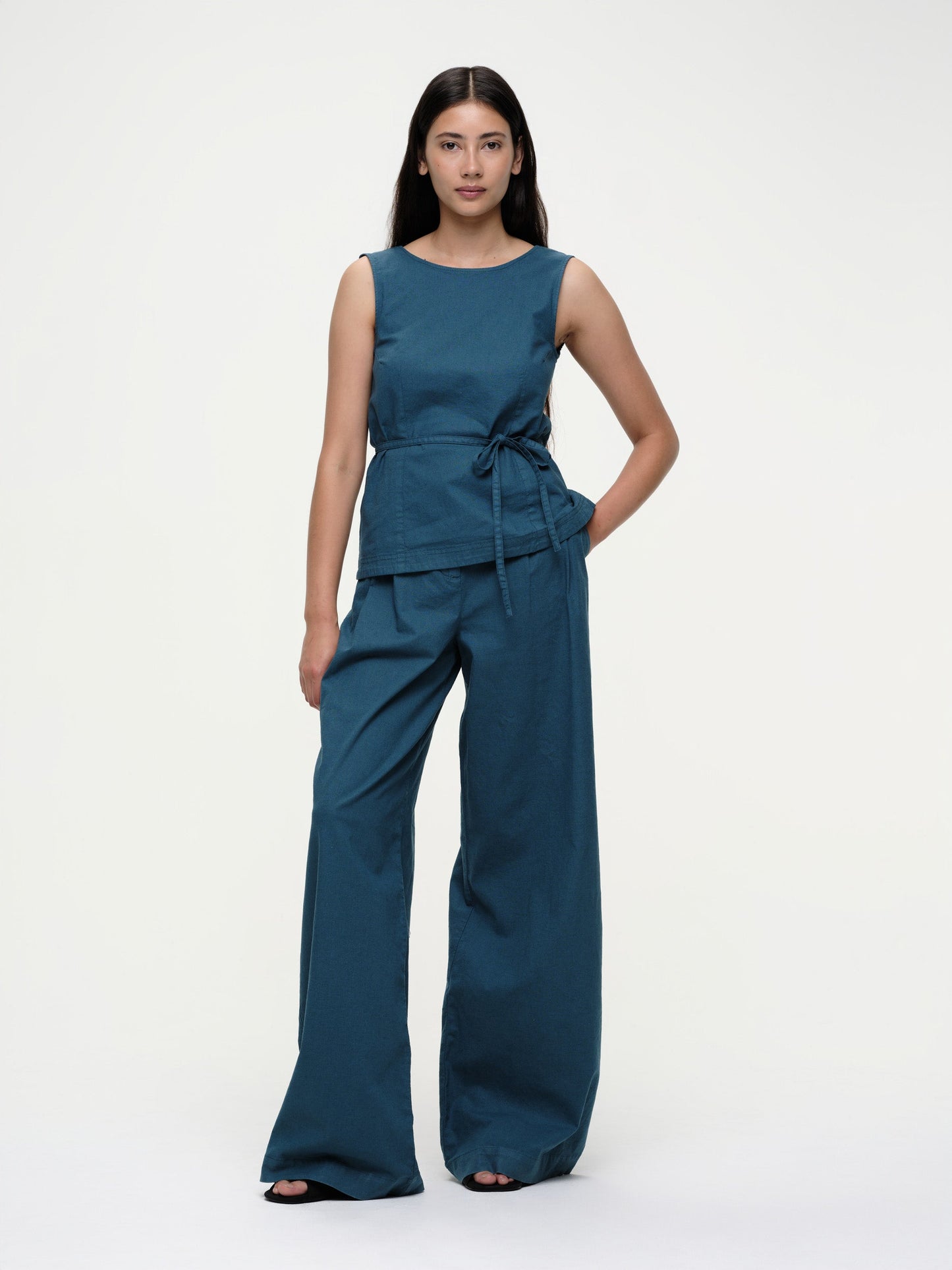 Tomoko Linen Wrap Top - Petrol