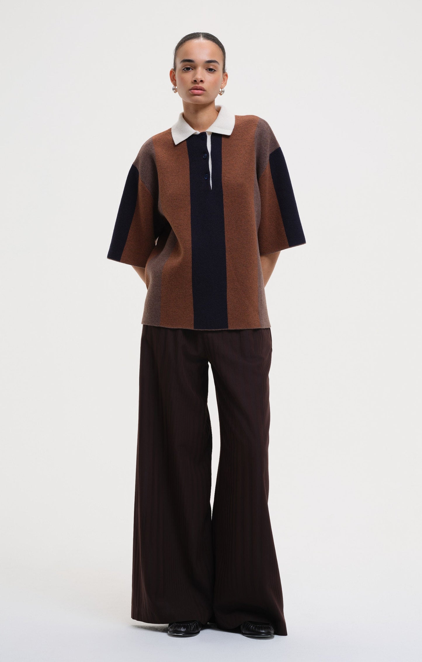 Kayla Polo Stripe Jumper - Brown